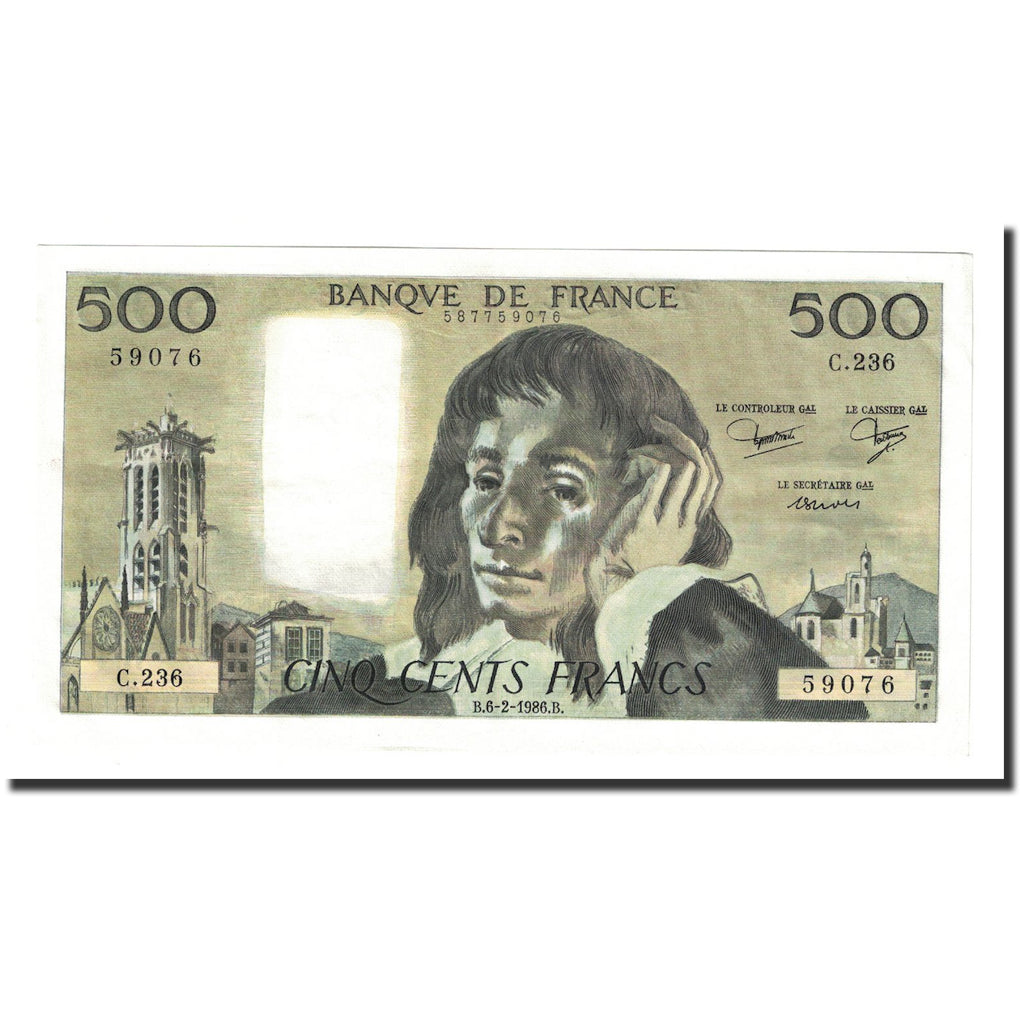 Francia, 500 Francs, Pascal, 1986, 1986-02-06, EBC+, Fayette:71.34, KM:156e
