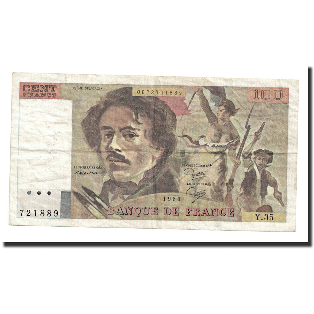 Francja, 100 Francs, Delacroix, 1980, EF(40-45), Fayette:69.4b, KM:154b