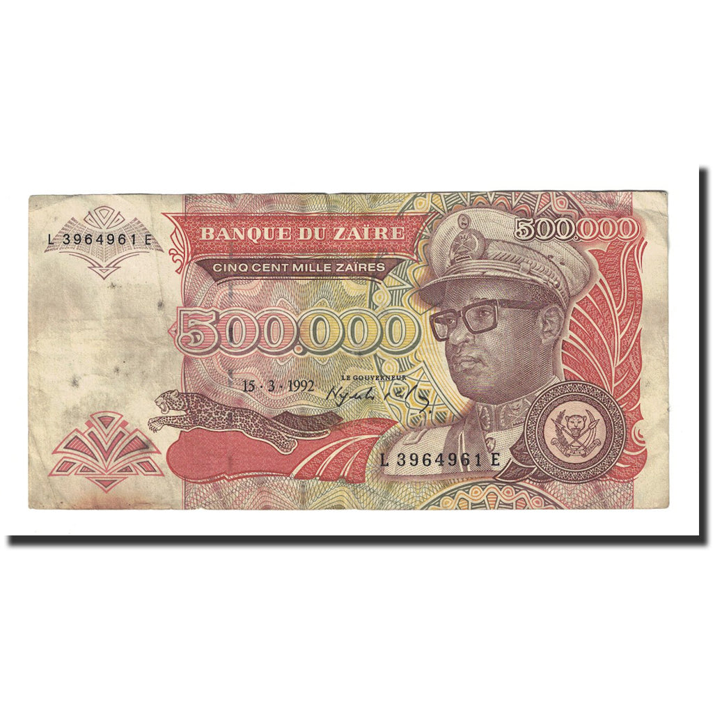 Banknote, Zaire, 500,000 Zaïres, 1992, 1992-03-15, KM:43a, AU(50-53)