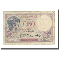 France, 5 Francs, Violet, 1932, 1932-12-29, F(12-15), Fayette:3.16, KM:83