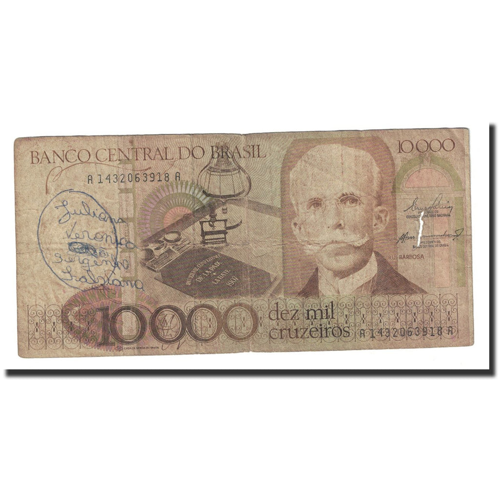 Billete, 10,000 Cruzeiros, undated (1984-85), Brasil, KM:203a, RC