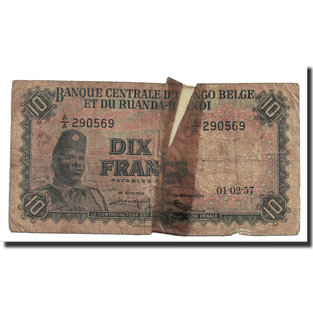 Banknote, Belgian Congo, 10 Francs, 1957, 1957-02-01, KM:30b, AG(1-3)
