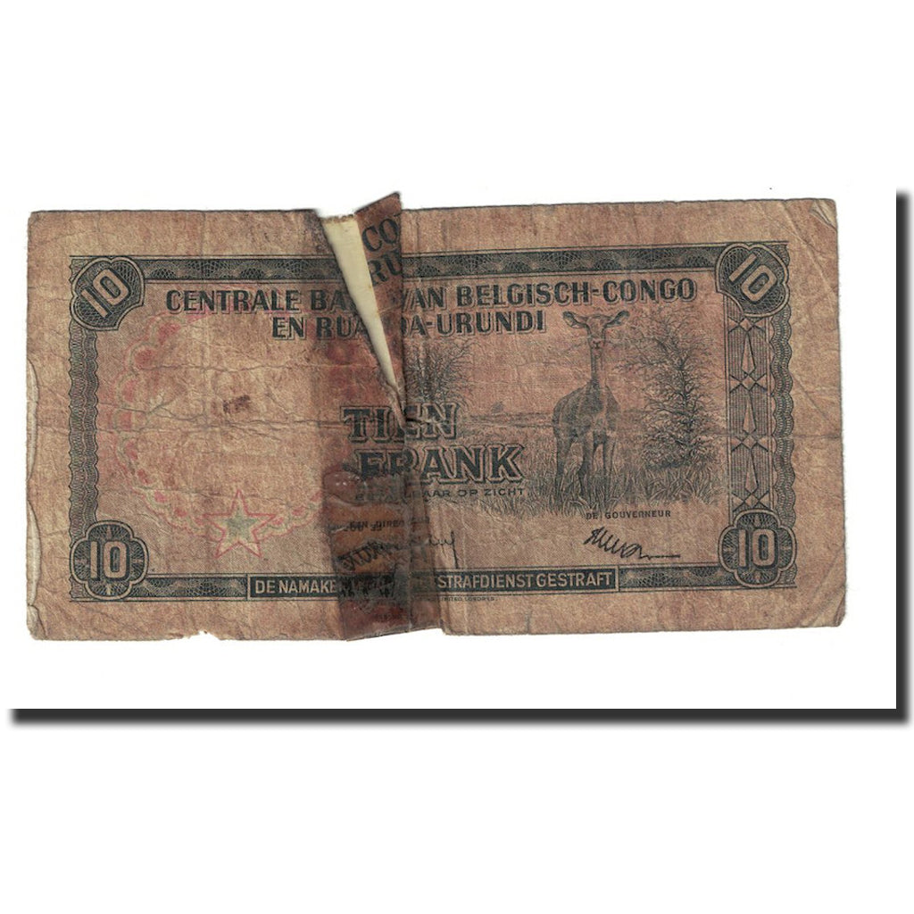 Banknote, Belgian Congo, 10 Francs, 1957, 1957-02-01, KM:30b, AG(1-3)