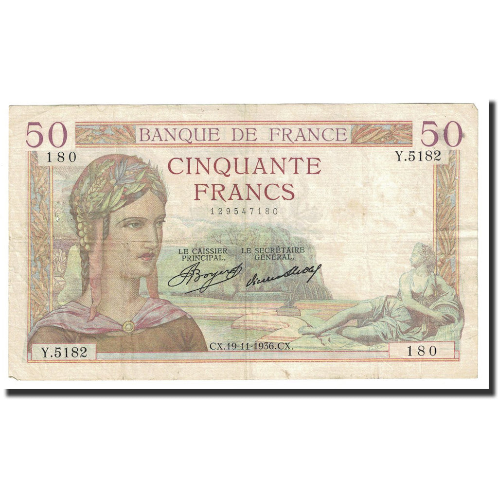 France, 50 Francs, Cérès, 1936, 1936-11-19, TTB, Fayette:17.31, KM:81