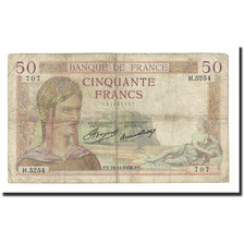 França, 50 Francs, Cérès, 1936, 1936-11-19, VF(20-25), Fayette:17.31, KM:81