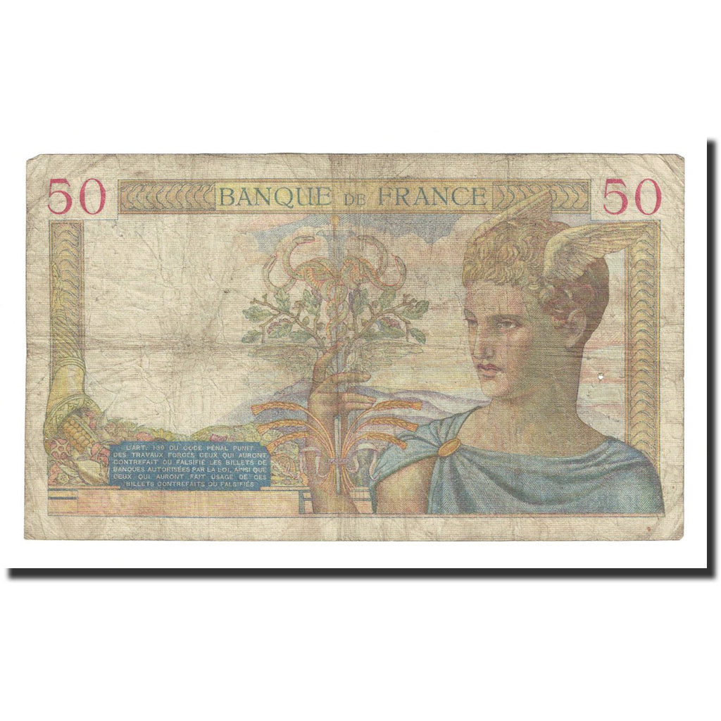 França, 50 Francs, Cérès, 1936, 1936-11-19, VF(20-25), Fayette:17.31, KM:81