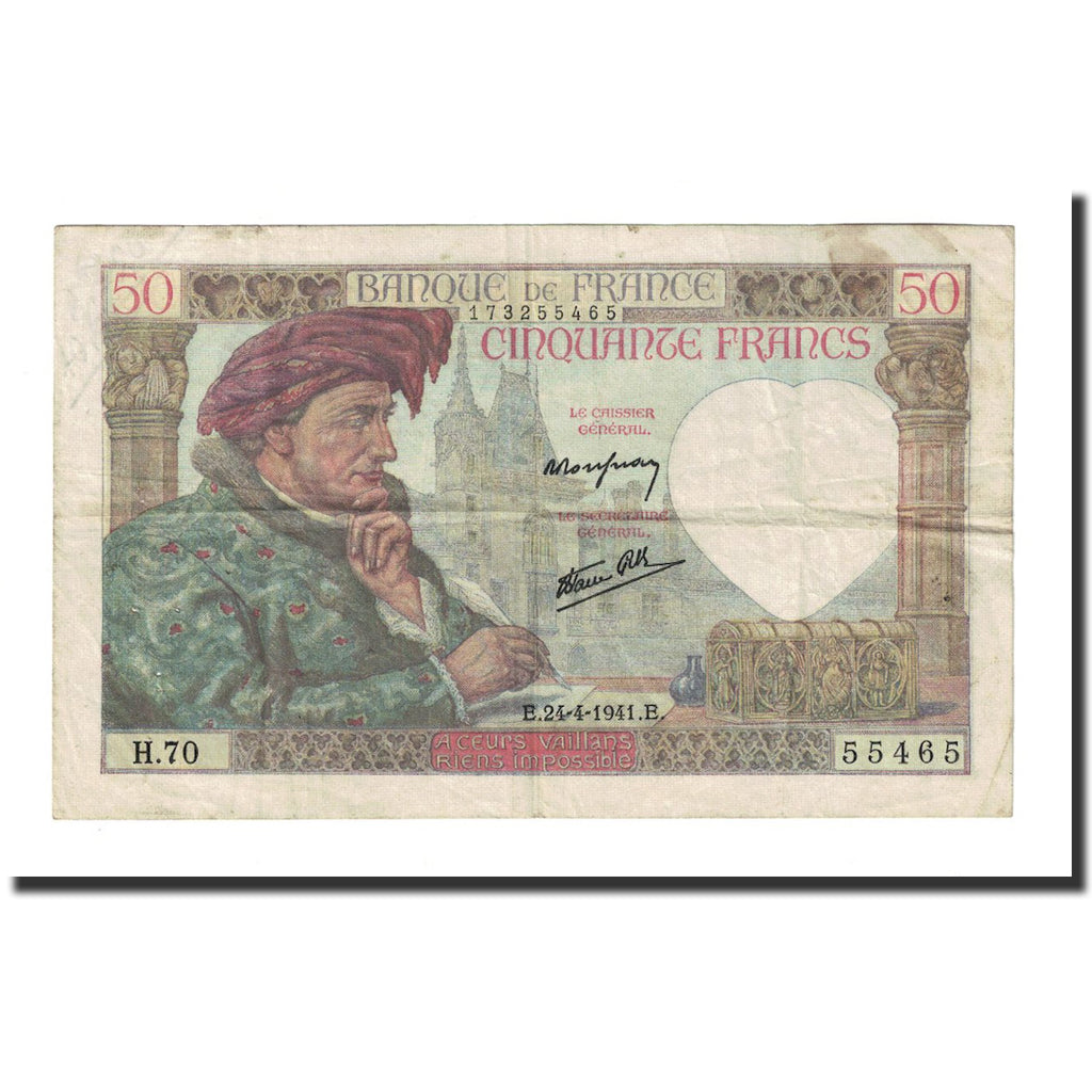 France, 50 Francs, 1941, 1941-04-24, TB, Fayette:19.9, KM:93