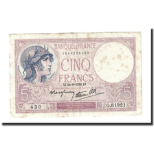 Francia, 5 Francs, Violet, 1939, 1939-08-24, BC+, Fayette:4.7, KM:83