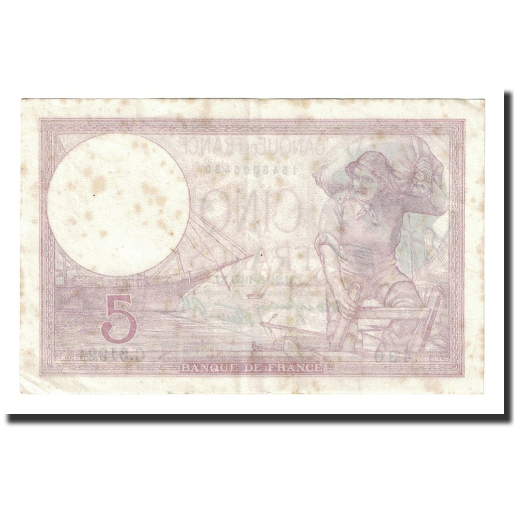 Francia, 5 Francs, Violet, 1939, 1939-08-24, BC+, Fayette:4.7, KM:83