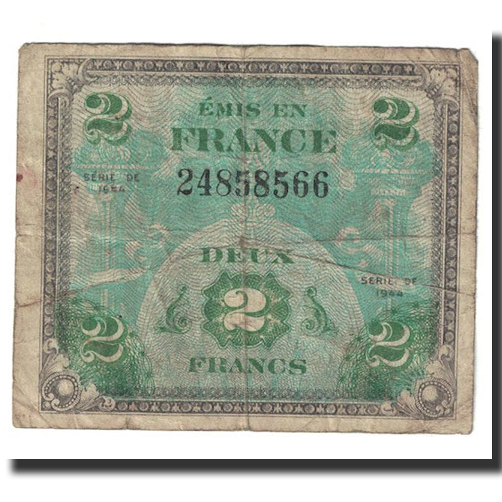 France, 2 Francs, Flag/France, 1944, VF(20-25), Fayette:16.1, KM:114a