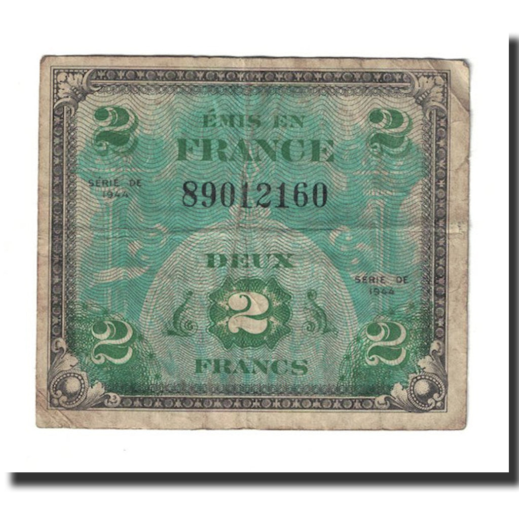 France, 2 Francs, Flag/France, 1944, VF(20-25), Fayette:16.1, KM:114a