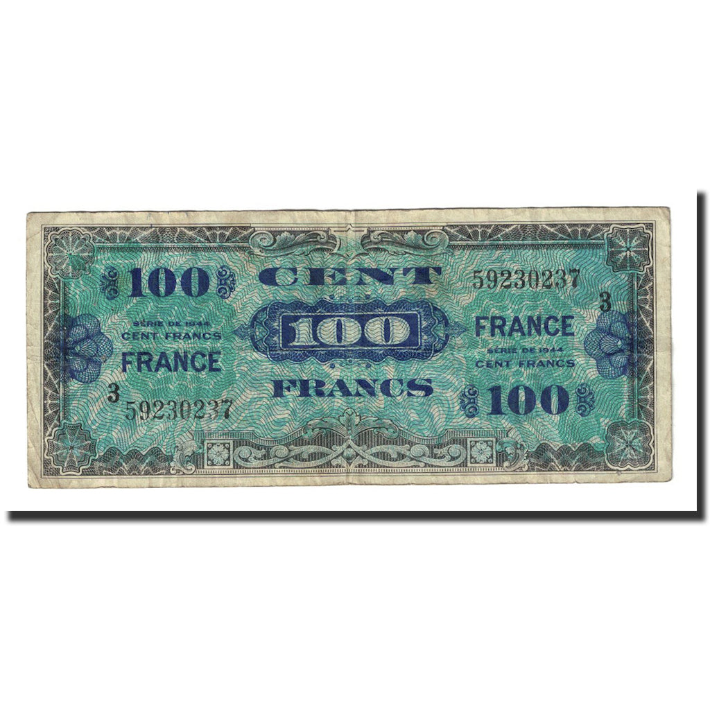 Francia, 100 Francs, 1945 Verso France, 1944, MBC, Fayette:VF25.3, KM:123c