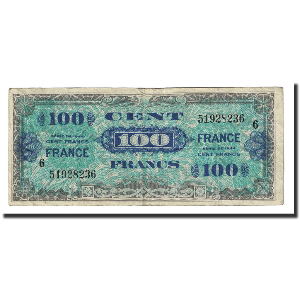 Francia, 100 Francs, 1945 Verso France, 1944, MBC, Fayette:VF25.06, KM:123c