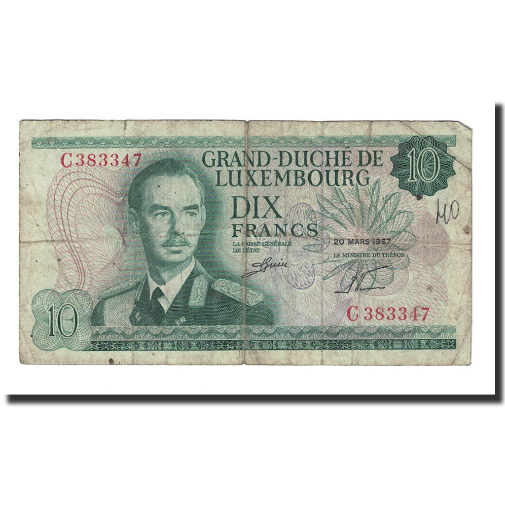 Banknote, Luxembourg, 10 Francs, 1967, 1967-03-20, KM:53a, EF(40-45)