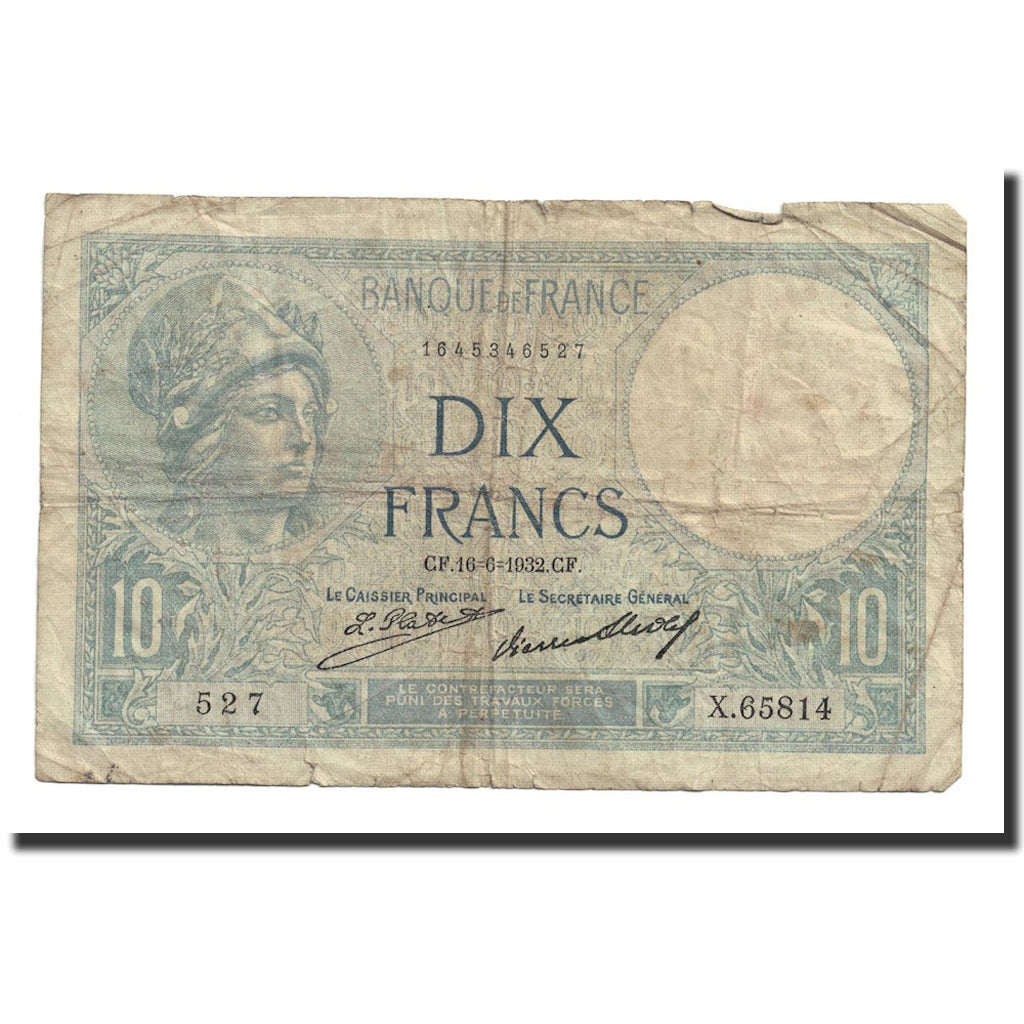 Francia, 10 Francs, Minerve, 1932, 1932-06-16, MB+, Fayette:6.16, KM:73d