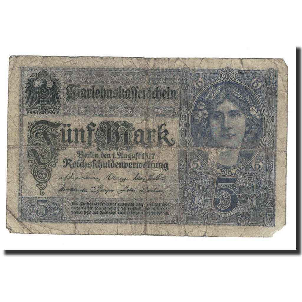 Geldschein, Deutschland, 5 Mark, 1917, 1917-08-01, KM:56a, SGE+