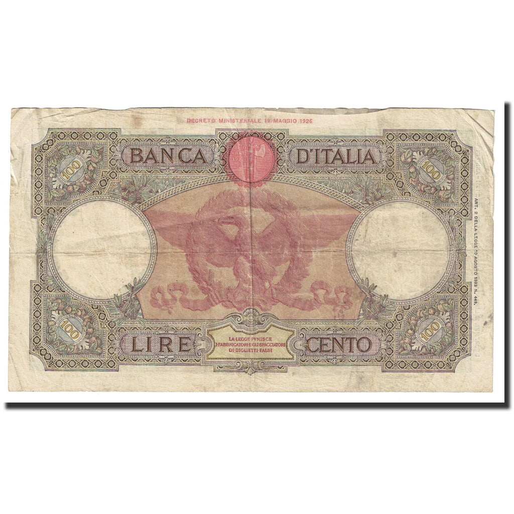 Banknote, Italy, 100 Lire, 1925, 1925-04-30, KM:55b, VF(30-35)