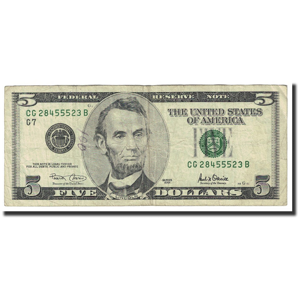 Banconote, Stati Uniti, Five Dollars, 2001, KM:4593, MB+