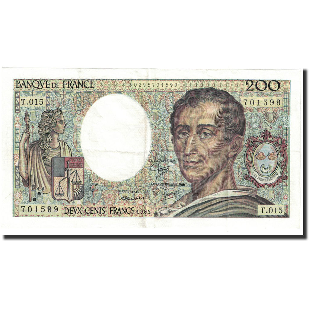 France, 200 Francs, Montesquieu, 1982, AU(55-58), Fayette:70.3, KM:155a