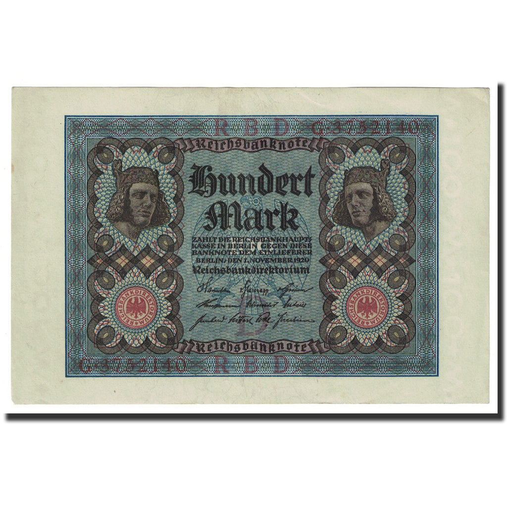 Banknote, Germany, 100 Mark, 1920, 1920-11-01, KM:69a, UNC(60-62)