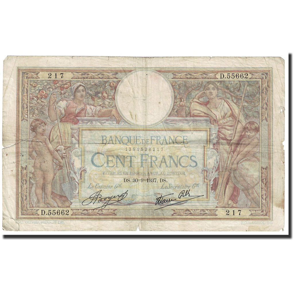 Francia, 100 Francs, Luc Olivier Merson, 1937, 1937-09-30, MB, Fayette:VF25.02