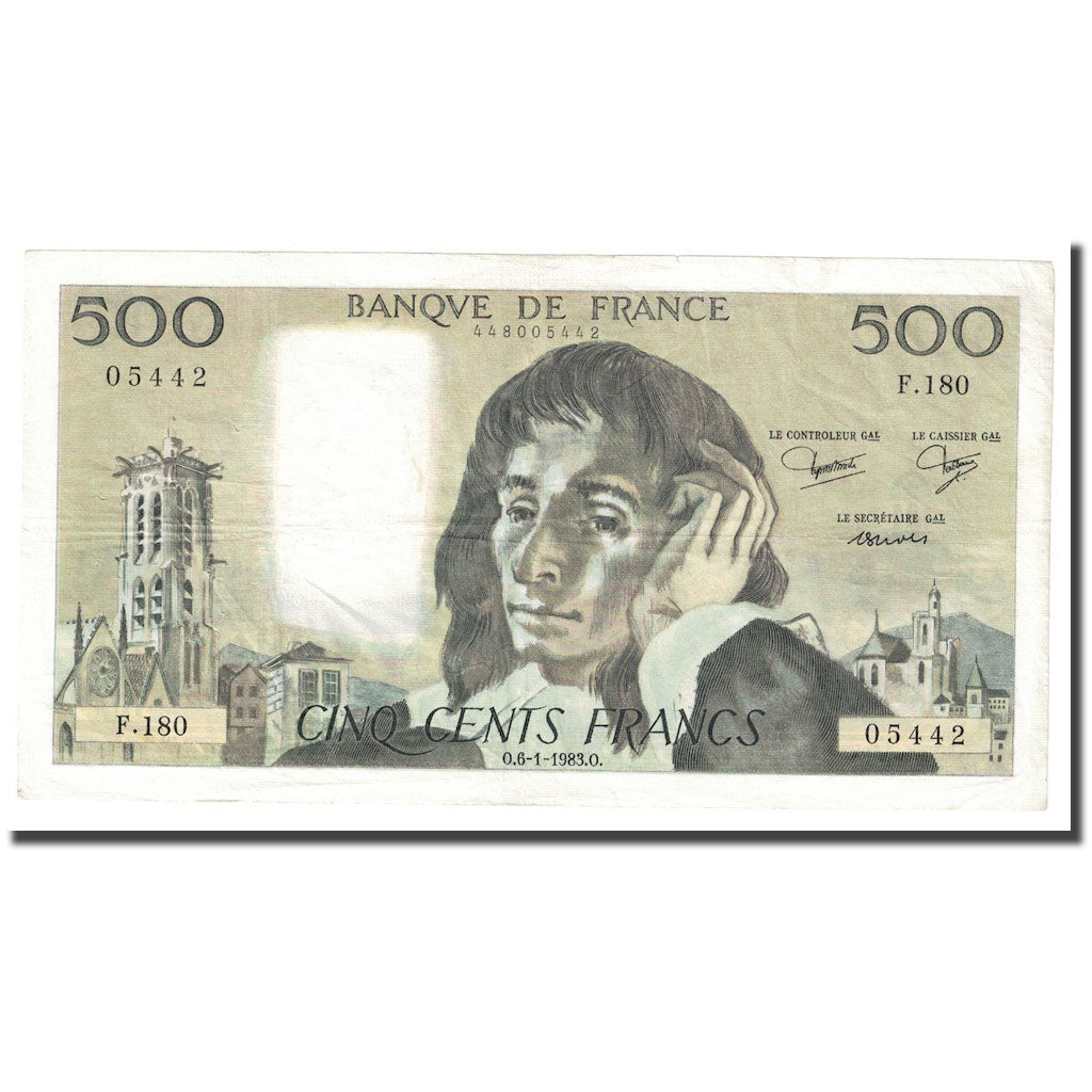France, 500 Francs, Pascal, 1983, 1983-01-06, EF(40-45), Fayette:71.28, KM:156e