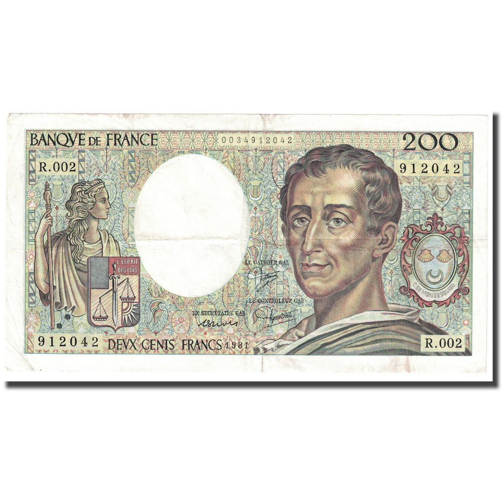Francia, 200 Francs, Montesquieu, 1981, BB+, Fayette:70.01, KM:155a