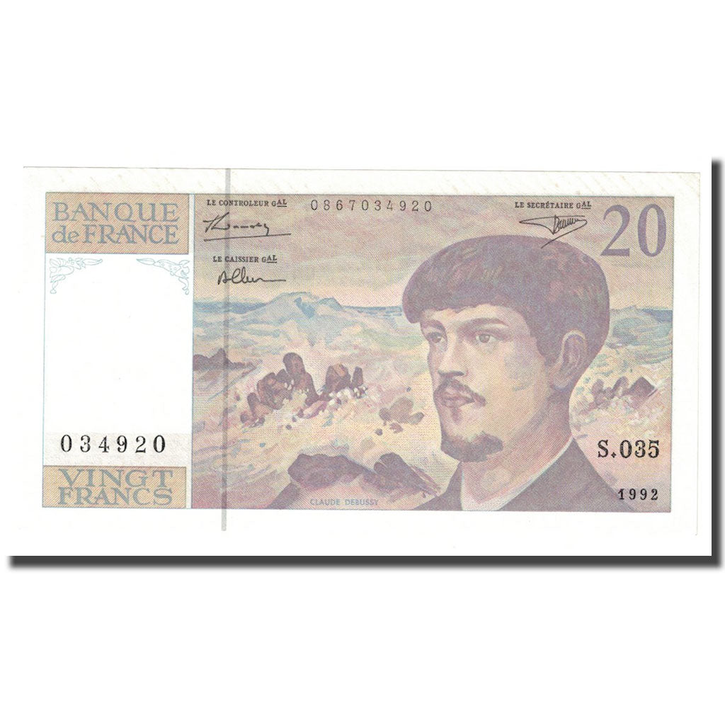 Frankreich, 20 Francs, Debussy, 1992, VZ, Fayette:66bis.3, KM:151f