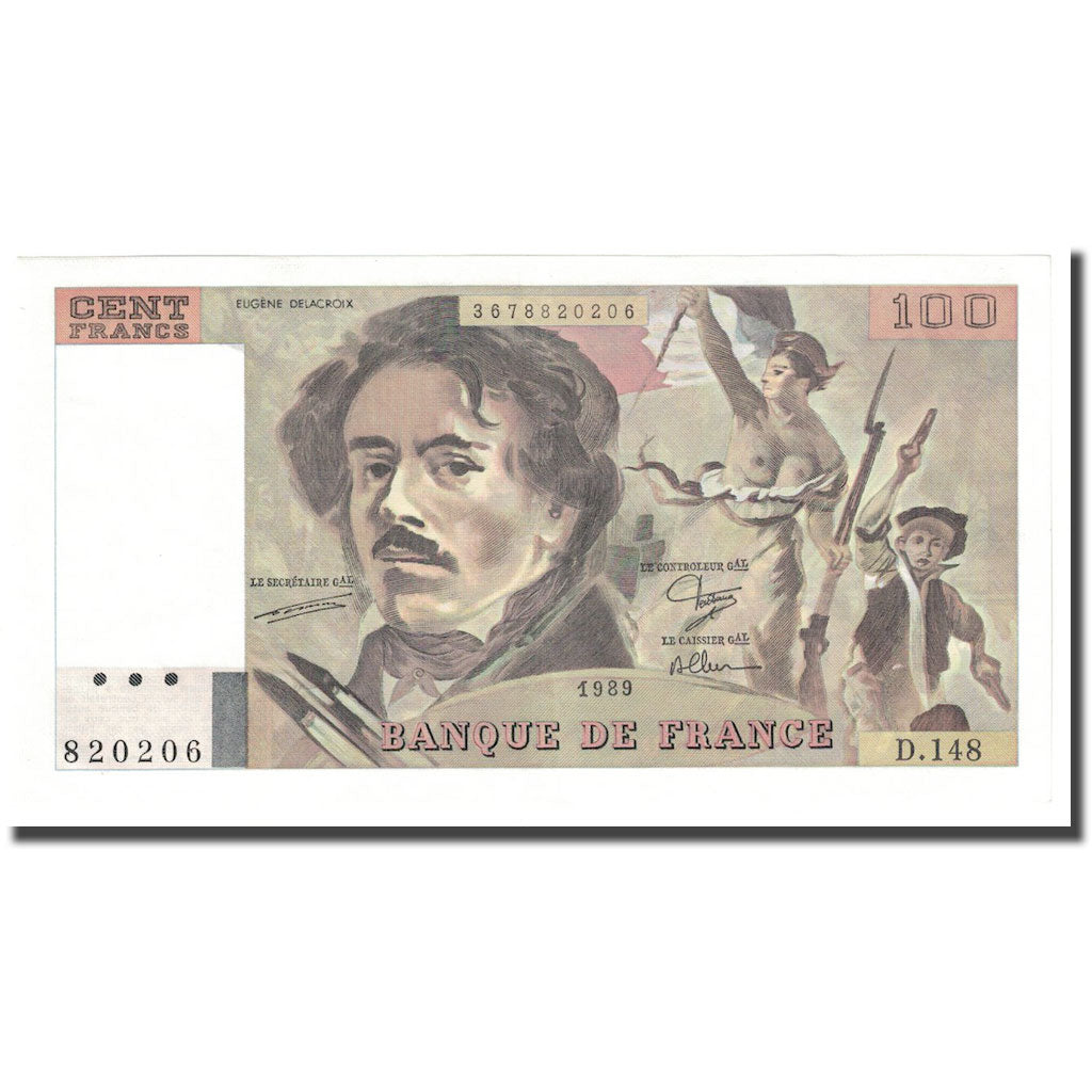 Francja, 100 Francs, Delacroix, 1989, UNC(65-70), Fayette:69.13c), KM:154d