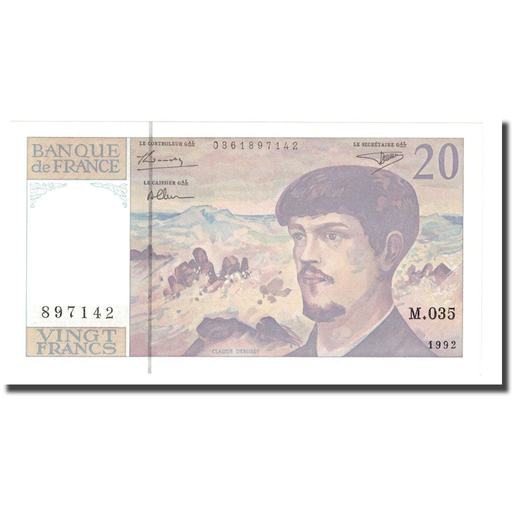 France, 20 Francs, Debussy, 1992, UNC(65-70), Fayette:66bis.3, KM:151f