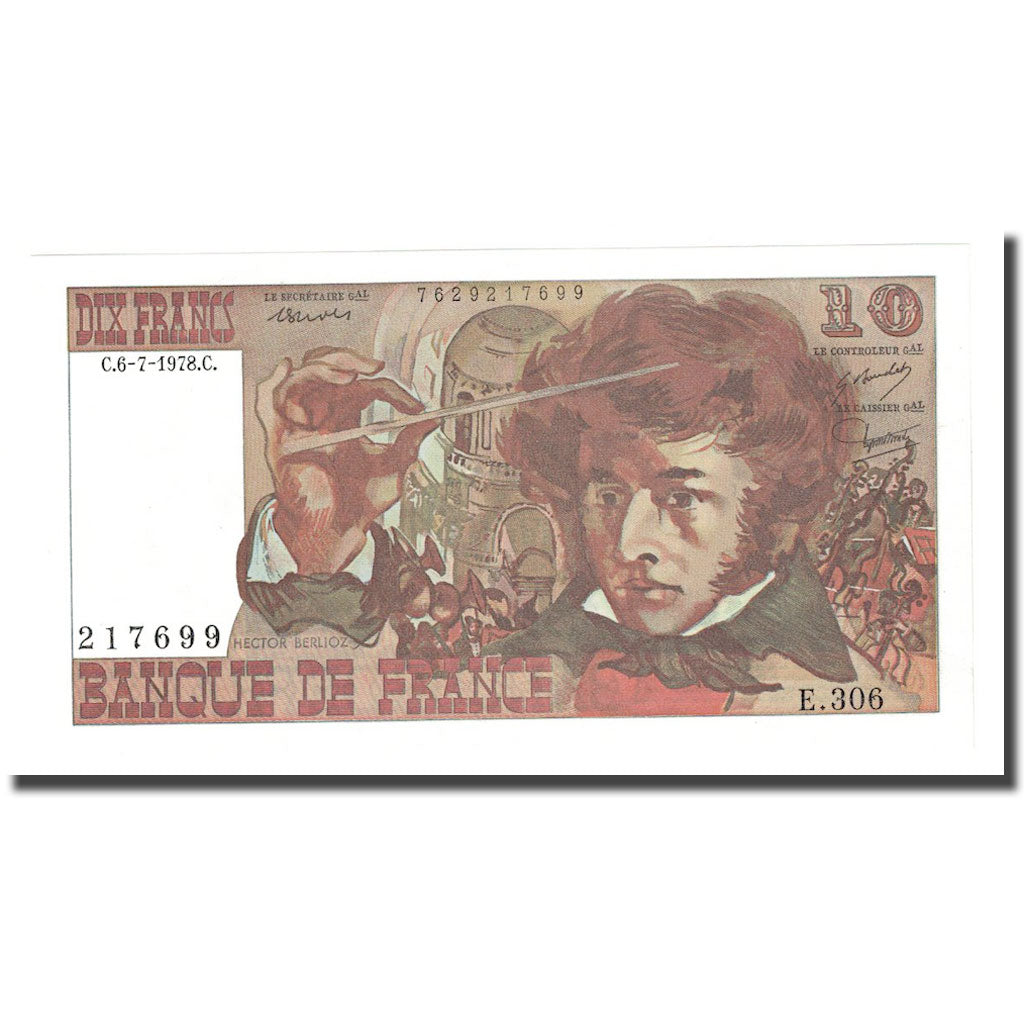 França, 10 Francs, Berlioz, 1978, 1978-07-06, UNC(65-70), Fayette:63.24a
