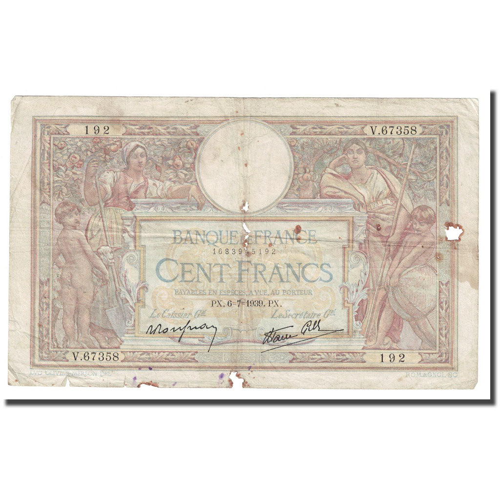 Francia, 100 Francs, Luc Olivier Merson, 1939, 1939-07-06, B, Fayette:25.48