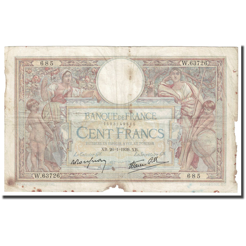 Francia, 100 Francs, Luc Olivier Merson, 1939, 1939-01-26, B, Fayette:25.46