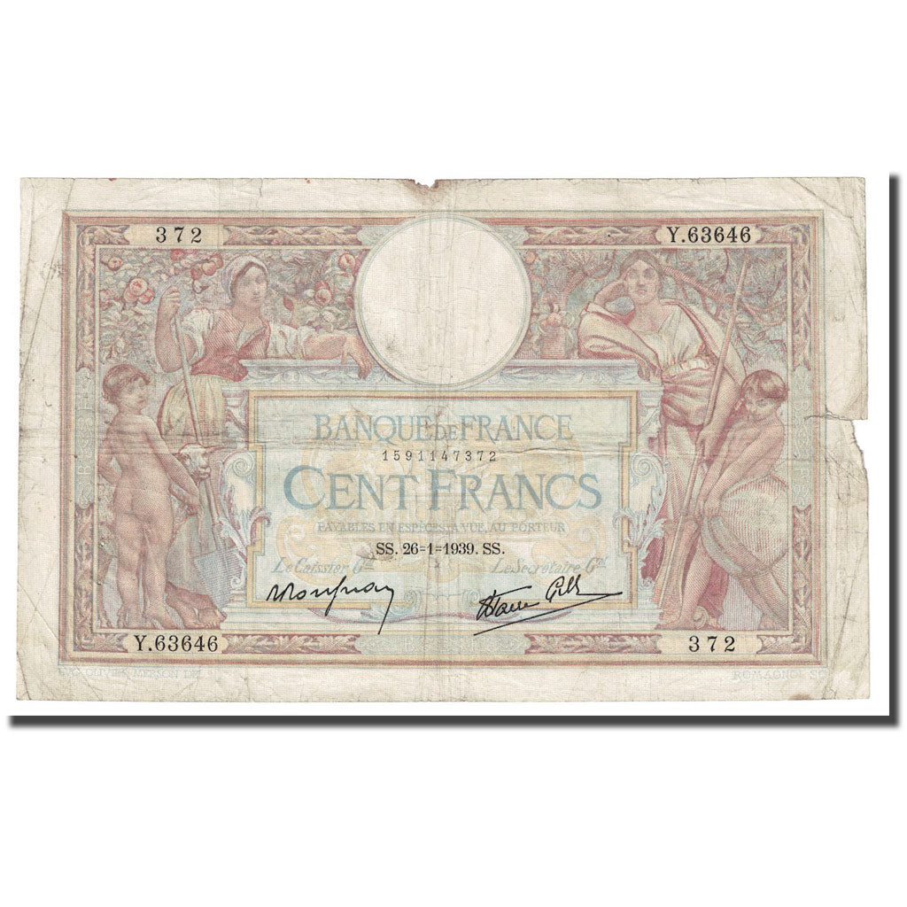 Francia, 100 Francs, Luc Olivier Merson, 1939, 1939-01-26, B, Fayette:25.40