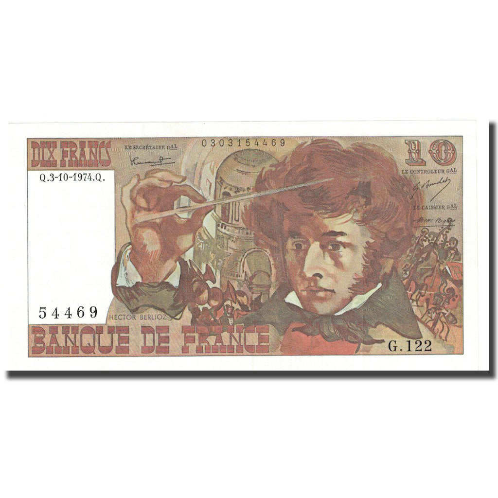França, 10 Francs, Berlioz, 1974, 1974-10-03, UNC(63), Fayette:63.7b, KM:150a