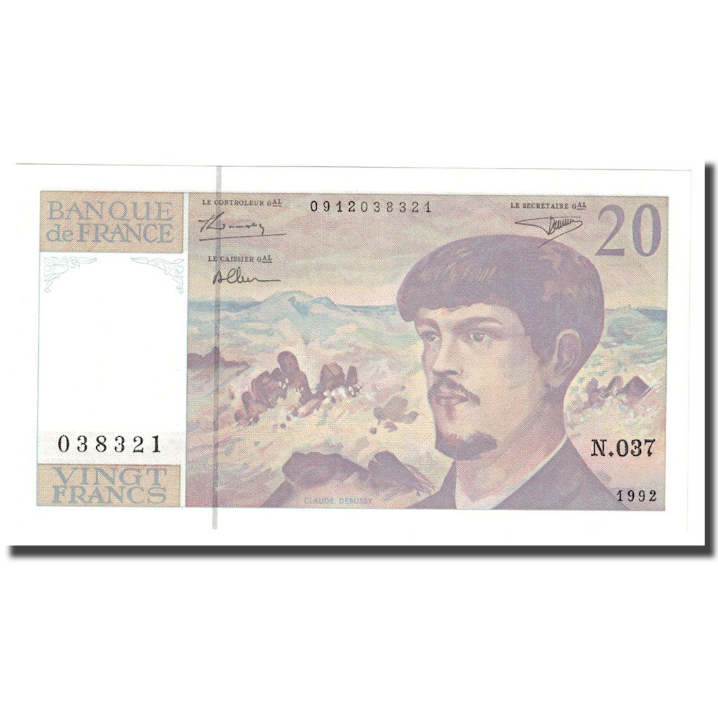 France, 20 Francs, Debussy, 1992, UNC(65-70), Fayette:66bis.3, KM:151f
