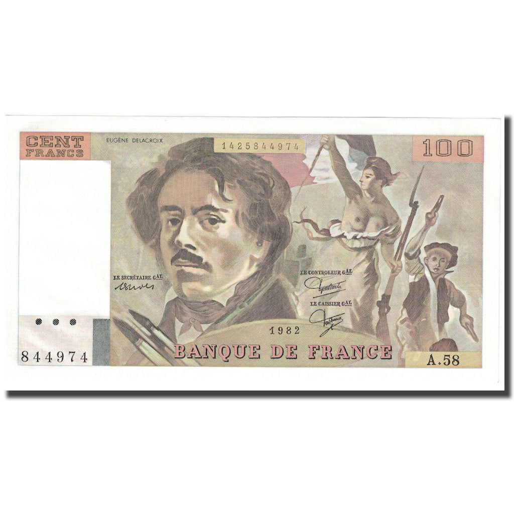 Francja, 100 Francs, Delacroix, 1982, UNC(64), Fayette:69.6, KM:154b