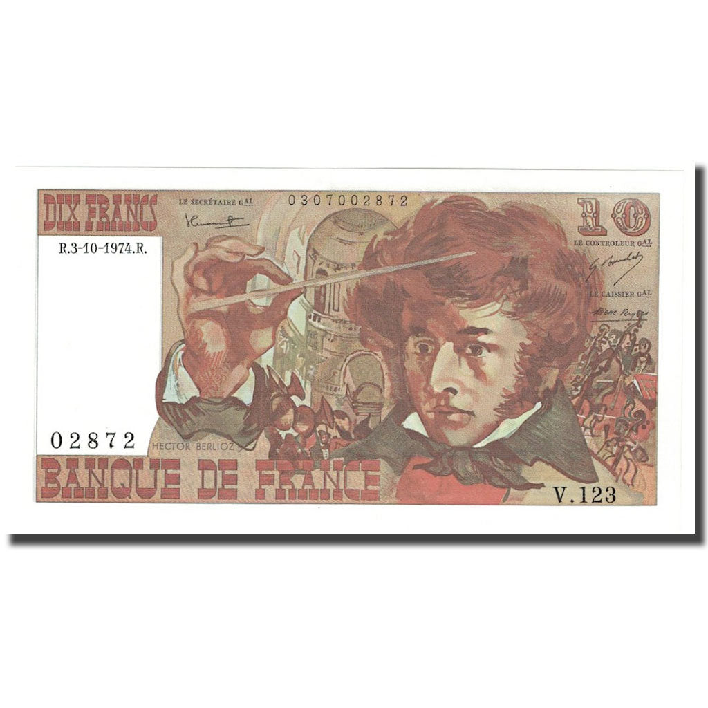 Francia, 10 Francs, Berlioz, 1974, 1974-10-03, UNC, Fayette:63.7b, KM:150a