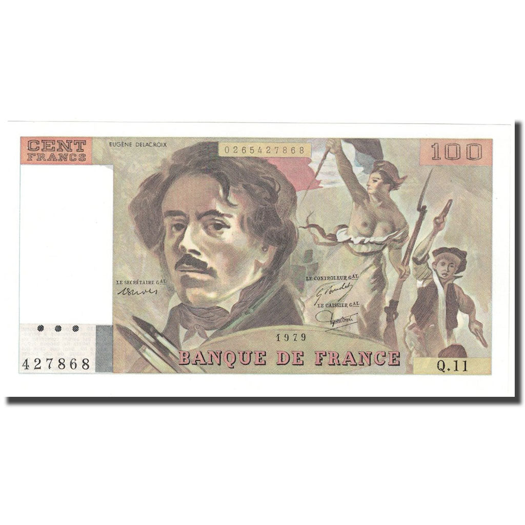 France, 100 Francs, Delacroix, 1979, UNC(64), Fayette:69.2c, KM:154a