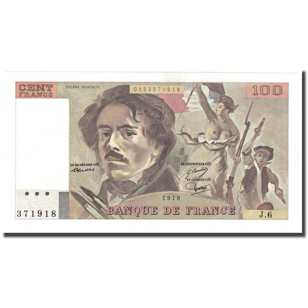 France, 100 Francs, Delacroix, 1978, UNC(65-70), Fayette:69.1d, KM:154a