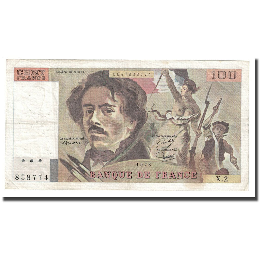 Francja, 100 Francs, Delacroix, 1978, VF(30-35), Fayette:69.1a), KM:154a