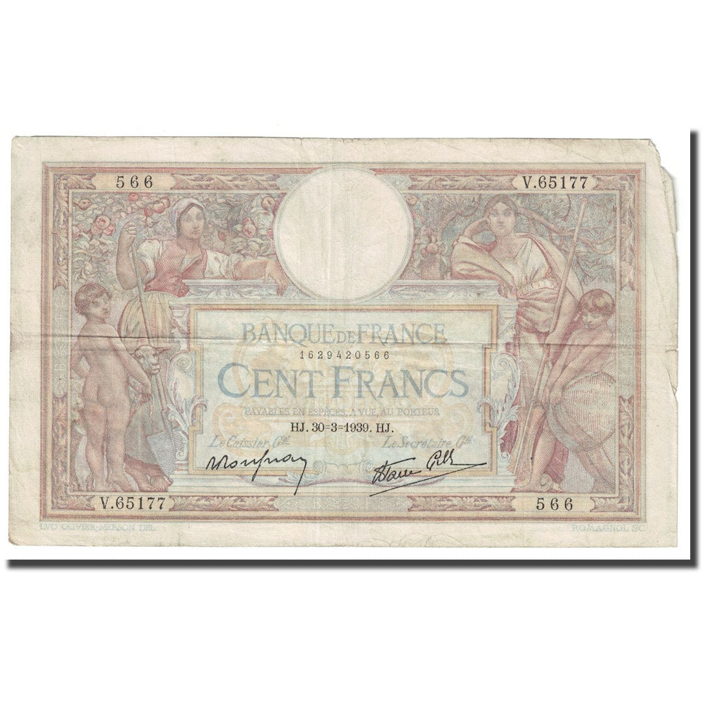 Francia, 100 Francs, Luc Olivier Merson, 1939, 1939-03-30, B+, Fayette:25.44