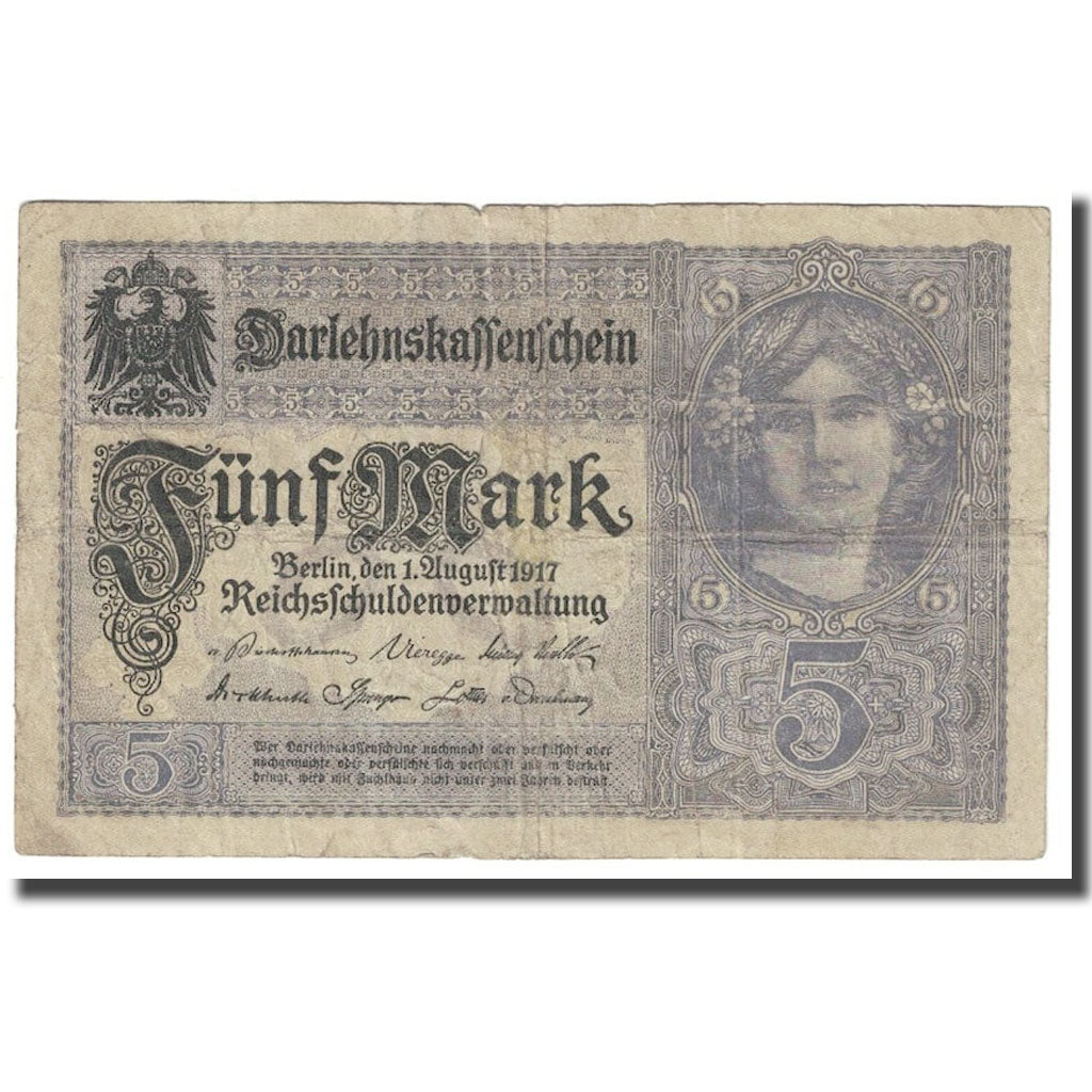 Geldschein, Deutschland, 5 Mark, 1917, 1917-08-01, KM:56b, SS