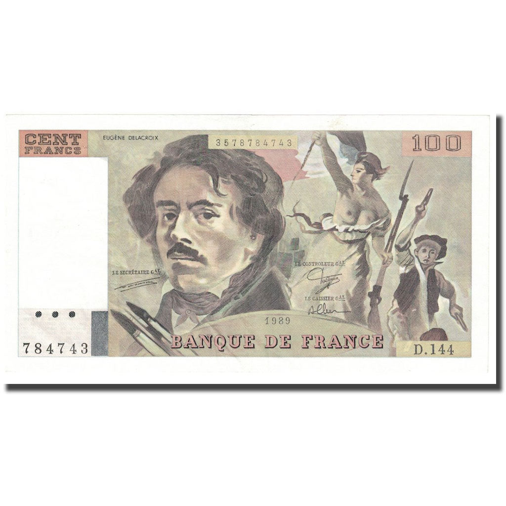 Francja, 100 Francs, Delacroix, 1989, UNC(63), Fayette:69.13c), KM:154d
