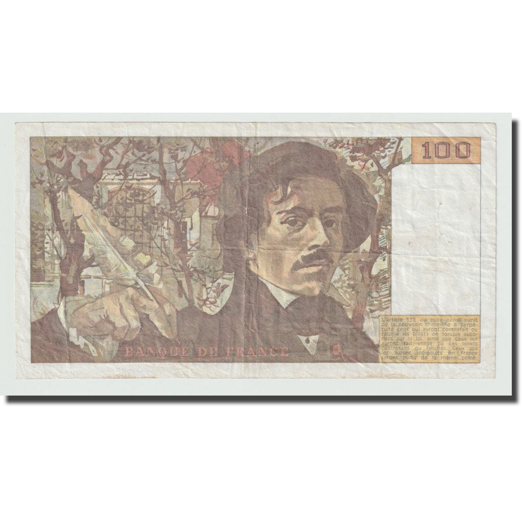 França, 100 Francs, Delacroix, 1991, EF(40-45), Fayette:69bis.3a2, KM:154e