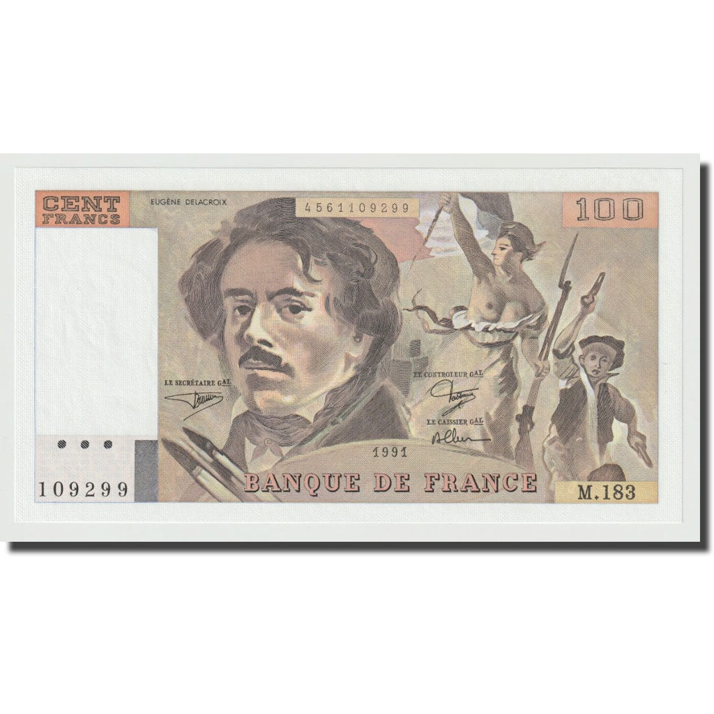 Frankrijk, 100 Francs, Delacroix, 1991, NIEUW, Fayette:69bis.3b2, KM:154e