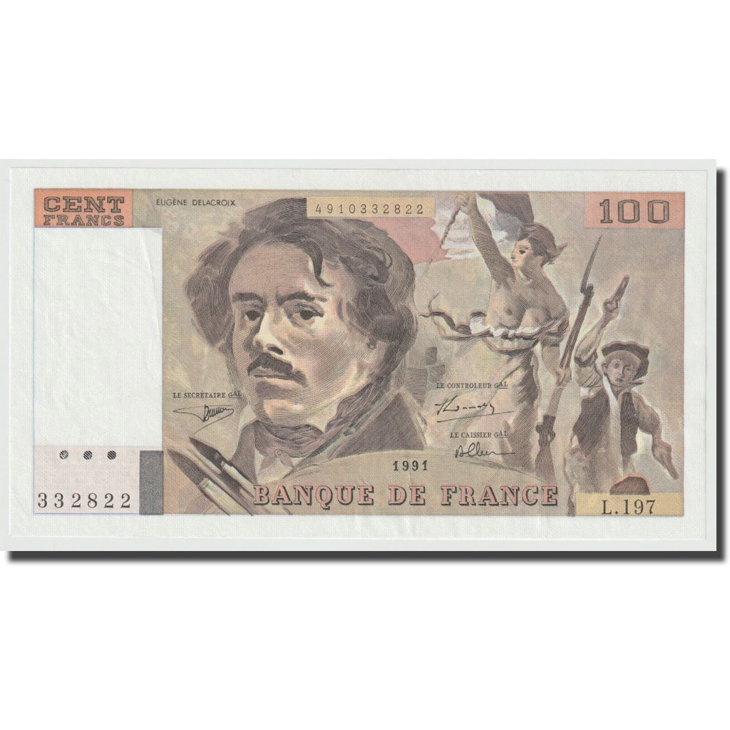 França, 100 Francs, Delacroix, 1991, UNC(64), Fayette:69bis.4a, KM:154f