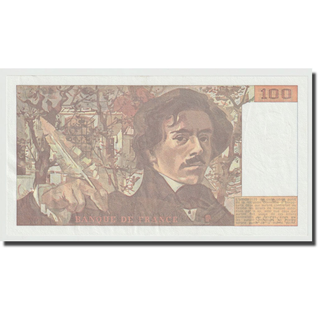 França, 100 Francs, Delacroix, 1991, UNC(64), Fayette:69bis.4a, KM:154f