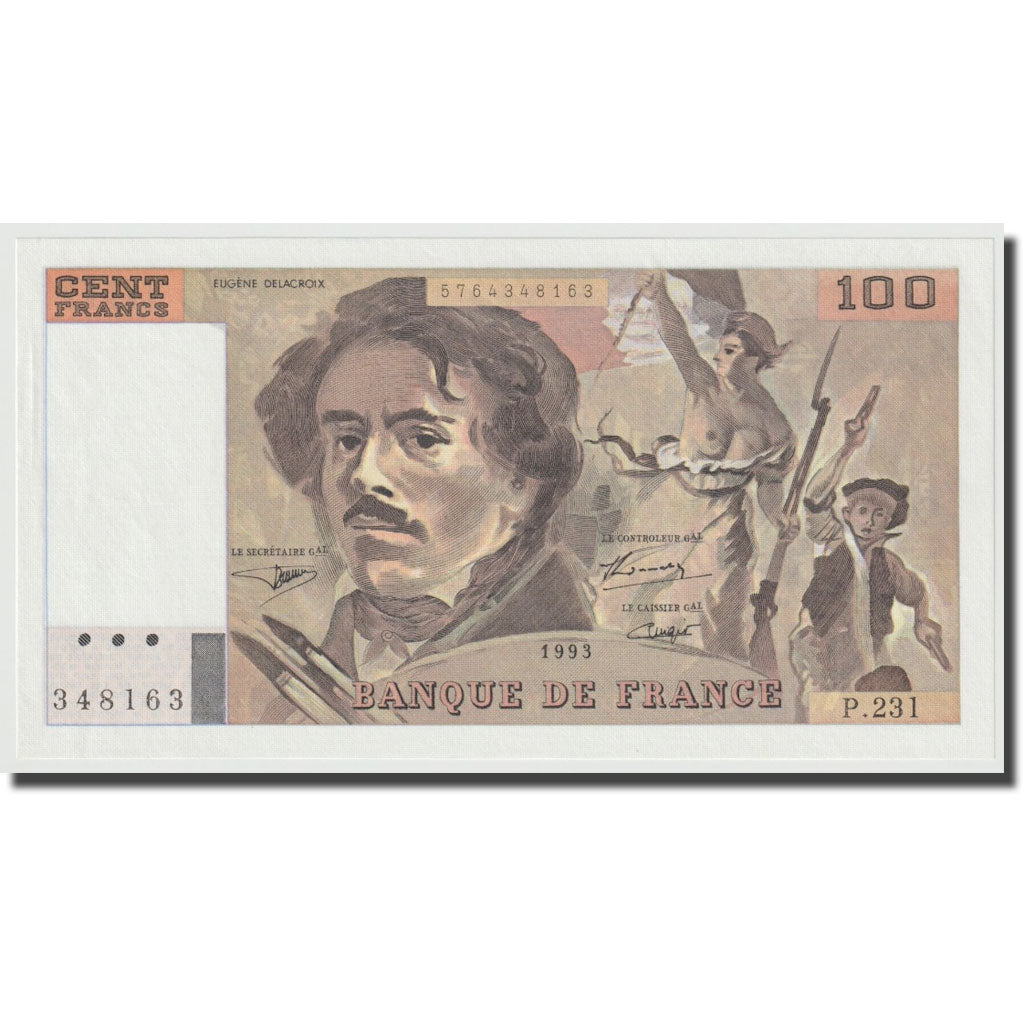 França, 100 Francs, Delacroix, 1993, UNC(65-70), Fayette:69bis.8, KM:154g