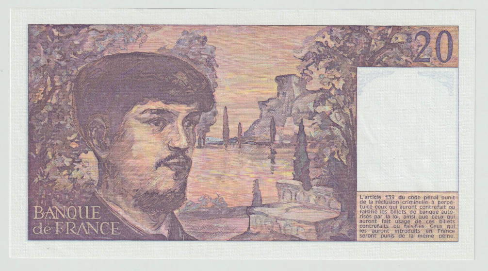 France, 20 Francs, Debussy, 1982, UNC(65-70), Fayette:66.3, KM:151a